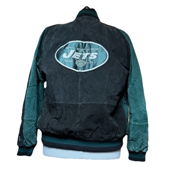 New York Jets Leather Bomber Jacket90s NFLBlack we& Green - Coming Soon!